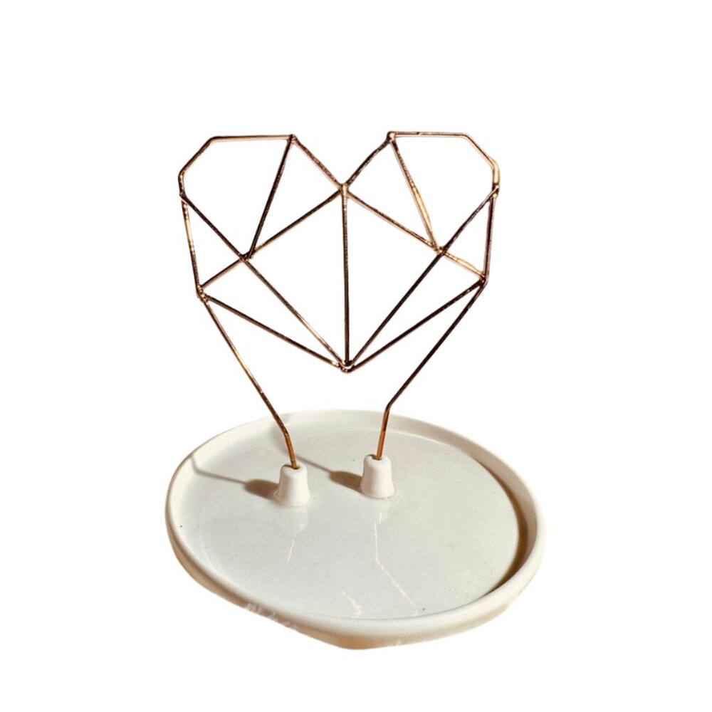 Imm Living Coxet Wire Heart Jewelry Holder Rose Gold & White Ceramic Tray NIB